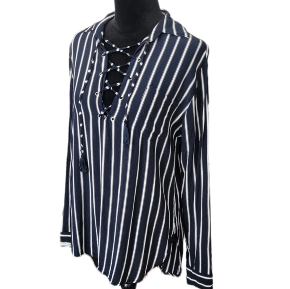 Faithfull The Brand Stevie Tilbury Stripe Navy Tunic Shirt Size Small - Picture 6 of 12